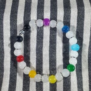 Multicolor Beaded Stretch Bracelet — White with Rainbow Accent Beads
